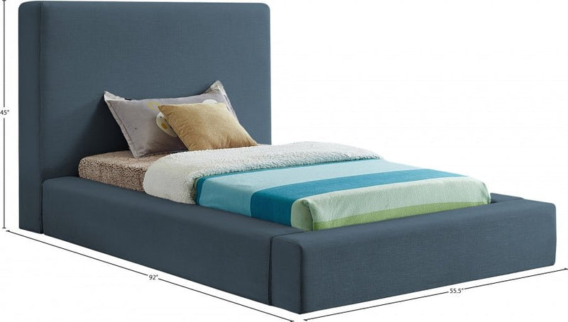Devin Linen Textured Fabric Twin Bed Blue - Gate FurnitureTwin Bed