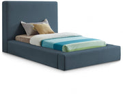 Devin Linen Textured Fabric Twin Bed Blue - Gate FurnitureTwin Bed