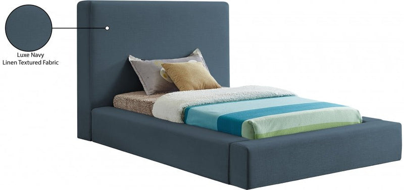 Devin Linen Textured Fabric Twin Bed Blue - Gate FurnitureTwin Bed