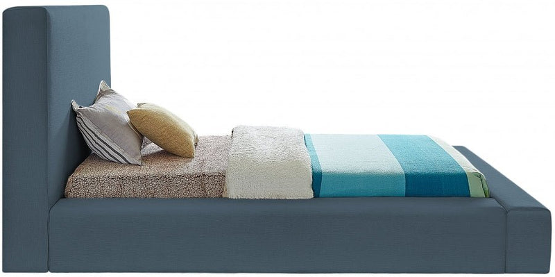 Devin Linen Textured Fabric Twin Bed Blue - Gate FurnitureTwin Bed