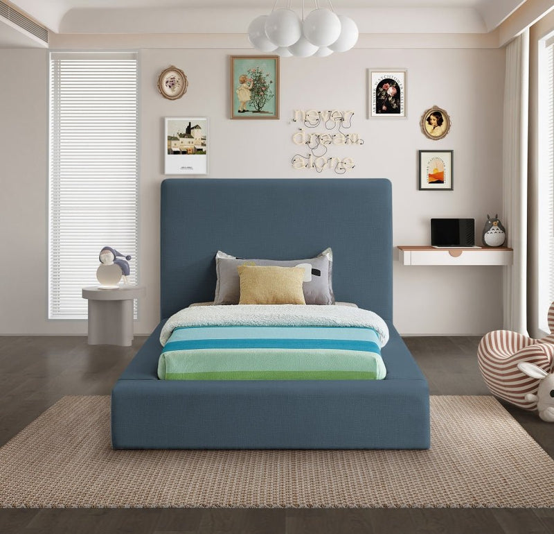 Devin Linen Textured Fabric Twin Bed Blue - Gate FurnitureTwin Bed
