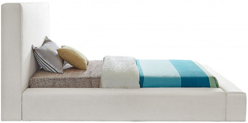 Devin Linen Textured Fabric Twin Bed Cream - Gate FurnitureTwin Bed