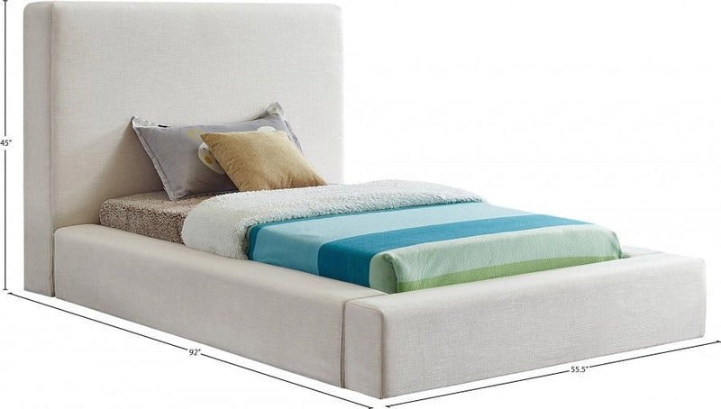 Devin Linen Textured Fabric Twin Bed Cream - Gate FurnitureTwin Bed