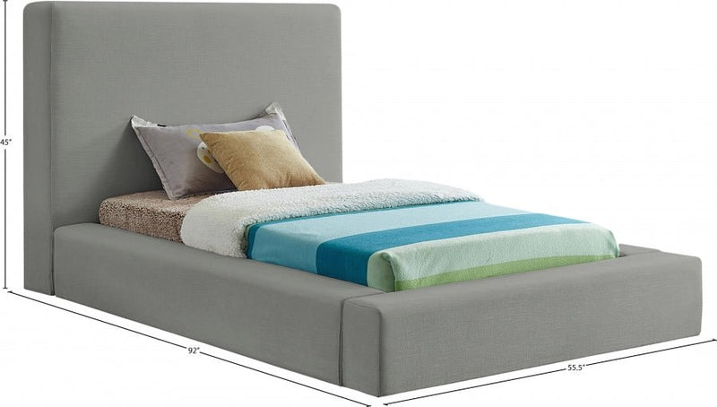Devin Linen Textured Fabric Twin Bed Grey - Gate FurnitureTwin Bed