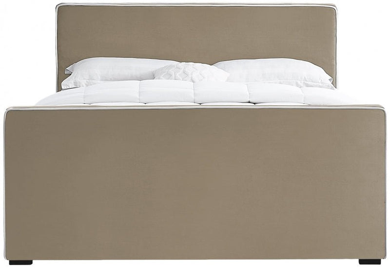 Dillard Velvet King Bed Beige - Gate FurnitureKing Bed