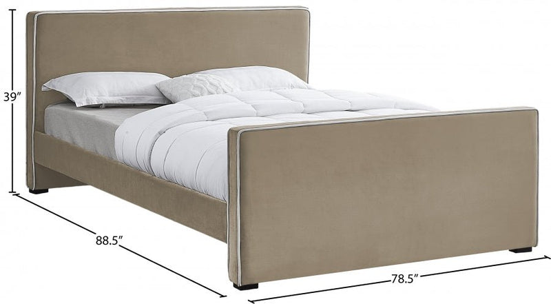 Dillard Velvet King Bed Beige - Gate FurnitureKing Bed