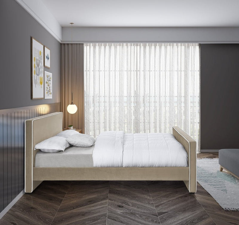 Dillard Velvet King Bed Beige - Gate FurnitureKing Bed