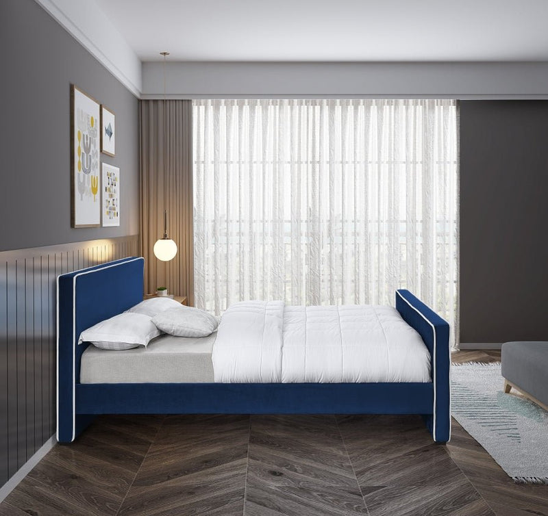 Dillard Velvet Queen Bed Blue - Gate FurnitureQueen Bed