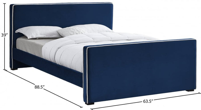 Dillard Velvet Queen Bed Blue - Gate FurnitureQueen Bed