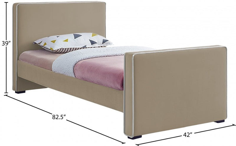 Dillard Velvet Twin Bed Beige - Gate FurnitureTwin Bed