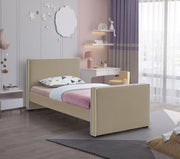 Dillard Velvet Twin Bed Beige - Gate FurnitureTwin Bed