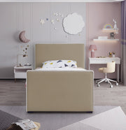 Dillard Velvet Twin Bed Beige - Gate FurnitureTwin Bed