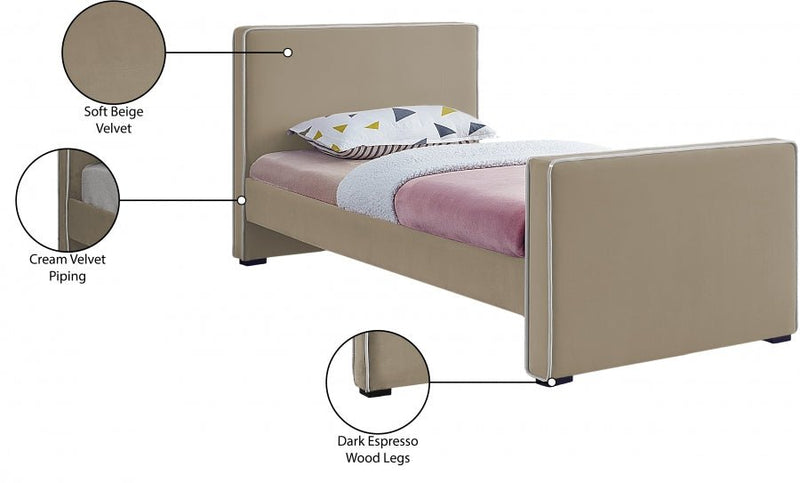 Dillard Velvet Twin Bed Beige - Gate FurnitureTwin Bed