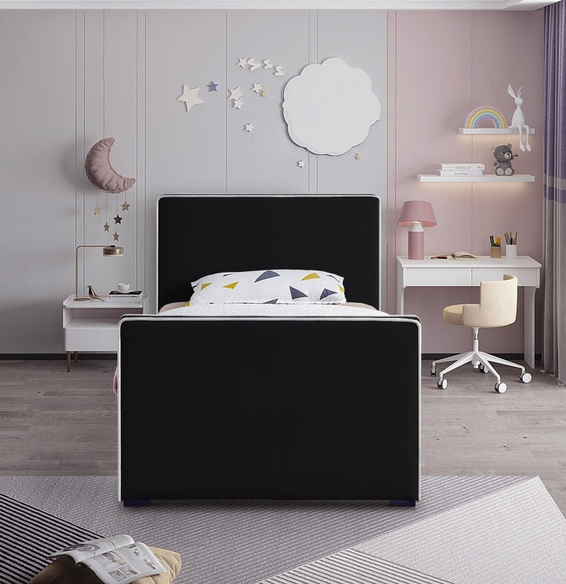 Dillard Velvet Twin Bed Black - Gate FurnitureTwin Bed