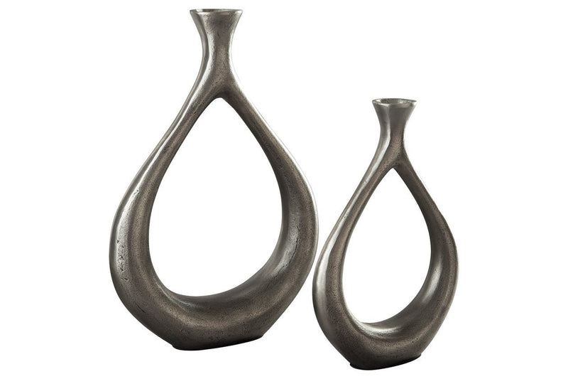 Dimaia Antique Silver Finish Vase (Set of 2) - Gate FurnitureVase