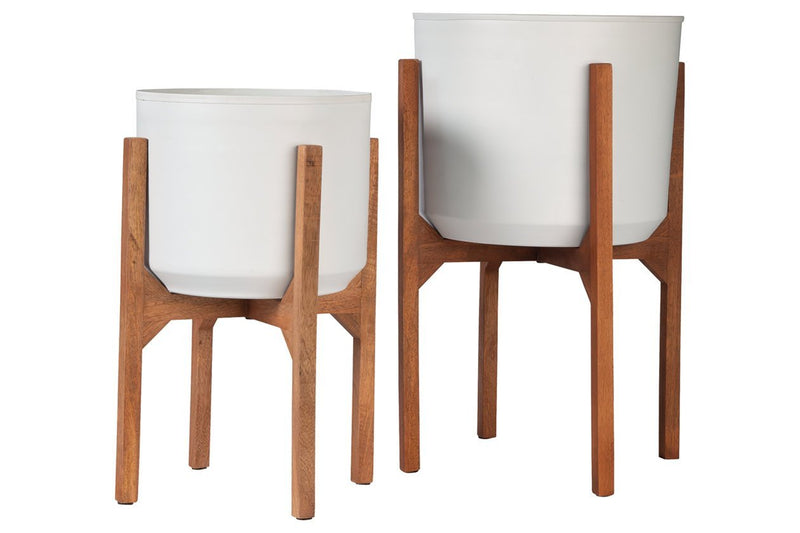 Dorcey White/Brown Planter (Set of 2) - Gate FurnitureTable Top Accessories