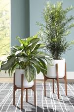 Dorcey White/Brown Planter (Set of 2) - Gate FurnitureTable Top Accessories