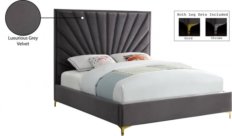 Eclipse Velvet King Bed Grey - Gate FurnitureKing Bed