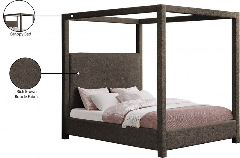 Eden Boucle Fabric Queen Bed (3 Boxes) Brown - Gate FurnitureQueen Bed