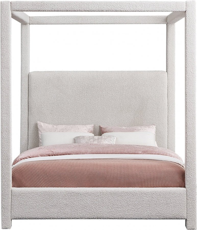 Eden Boucle Fabric Queen Bed (3 Boxes) Cream - Gate FurnitureQueen Bed
