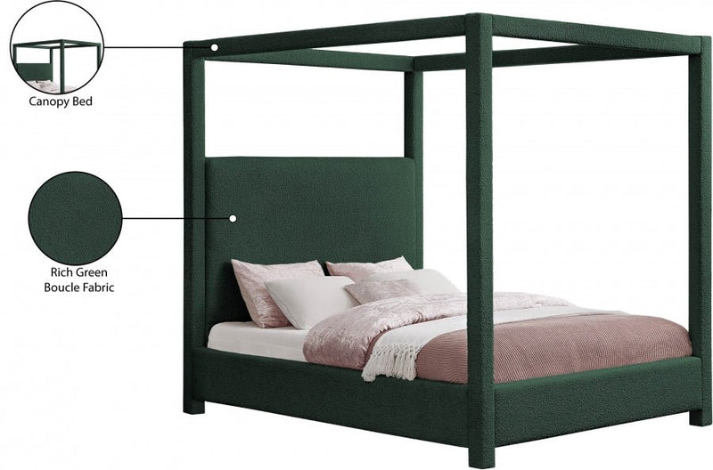 Eden Boucle Fabric Queen Bed (3 Boxes) Green - Gate FurnitureQueen Bed