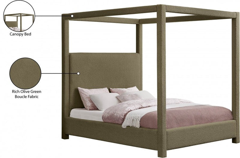Eden Boucle Fabric Queen Bed (3 Boxes) Olive - Gate FurnitureQueen Bed