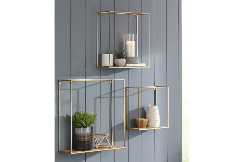 Efharis Natural/Gold Finish Wall Shelf (Set of 3) - Gate FurnitureWall Decor