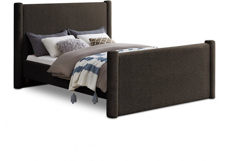 Elias Boucle Fabric King Bed Brown - Gate FurnitureKing Bed