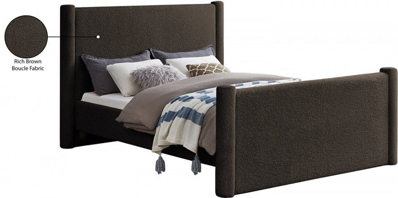 Elias Boucle Fabric King Bed Brown - Gate FurnitureKing Bed