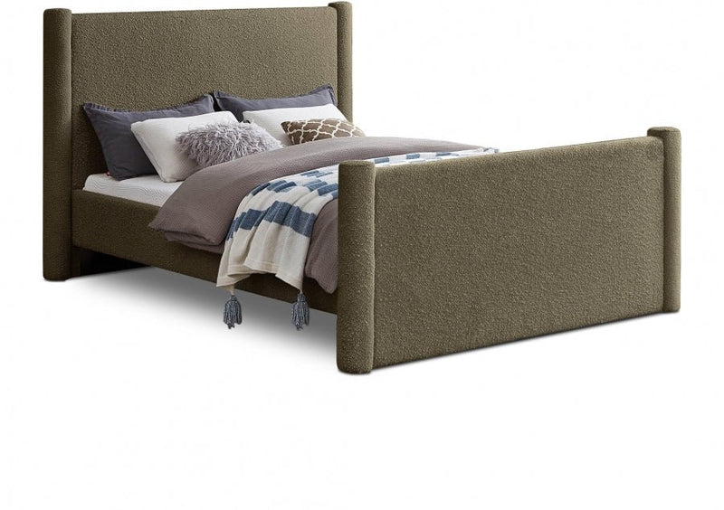 Elias Boucle Fabric King Bed Olive - Gate FurnitureKing Bed