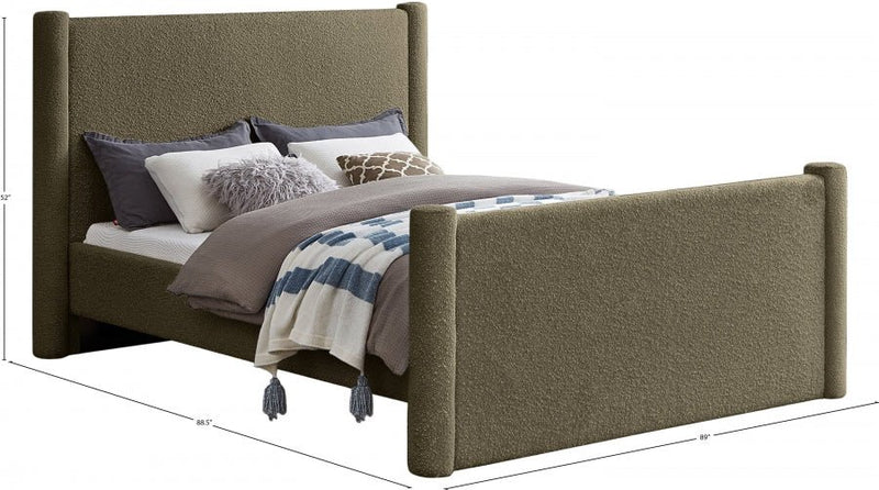 Elias Boucle Fabric King Bed Olive - Gate FurnitureKing Bed