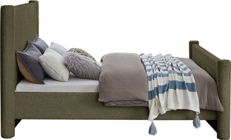 Elias Boucle Fabric King Bed Olive - Gate FurnitureKing Bed