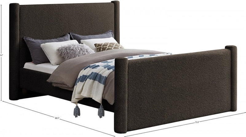 Elias Boucle Fabric Queen Bed Brown - Gate FurnitureQueen Bed