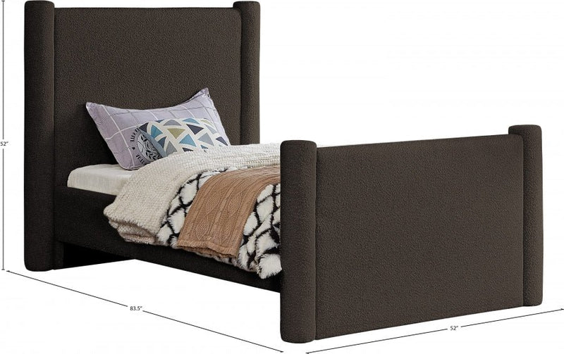 Elias Boucle Fabric Twin Bed Brown - Gate FurnitureTwin Bed