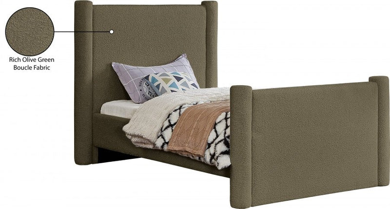 Elias Boucle Fabric Twin Bed Olive - Gate FurnitureTwin Bed