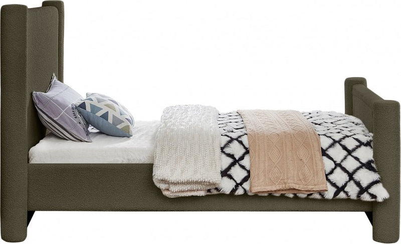 Elias Boucle Fabric Twin Bed Olive - Gate FurnitureTwin Bed