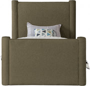 Elias Boucle Fabric Twin Bed Olive - Gate FurnitureTwin Bed