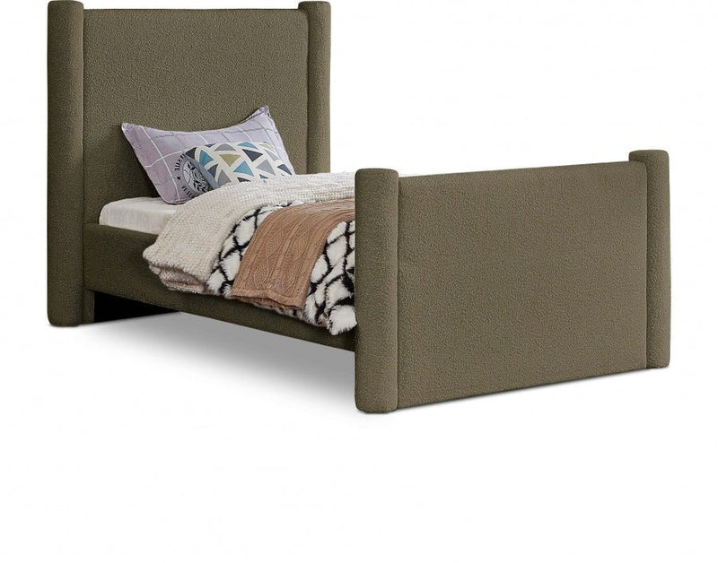 Elias Boucle Fabric Twin Bed Olive - Gate FurnitureTwin Bed