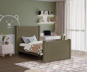Elias Boucle Fabric Twin Bed Olive - Gate FurnitureTwin Bed