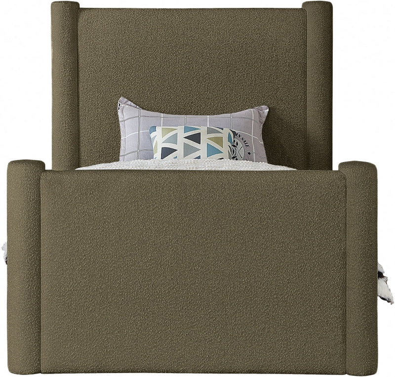 Elias Boucle Fabric Twin Bed Olive - Gate FurnitureTwin Bed