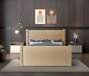 Elias Velvet King Bed Camel - Gate FurnitureKing Bed