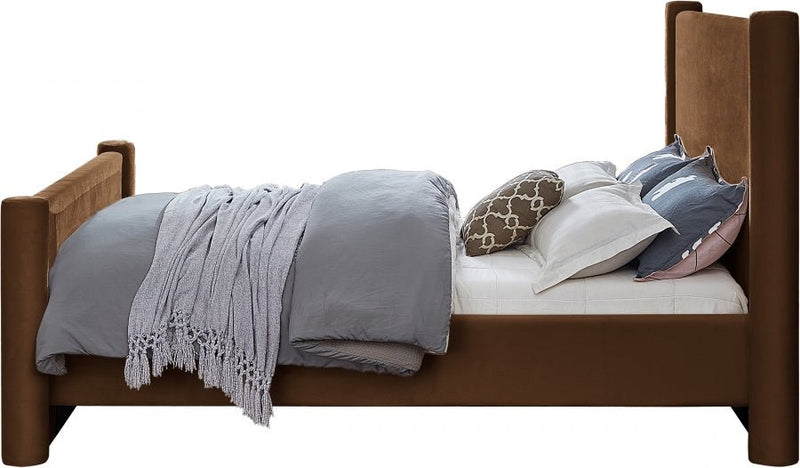 Elias Velvet King Bed Saddle - Gate FurnitureKing Bed