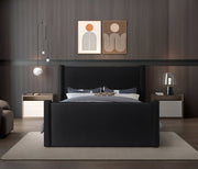 Elias Velvet Queen Bed Black - Gate FurnitureQueen Bed