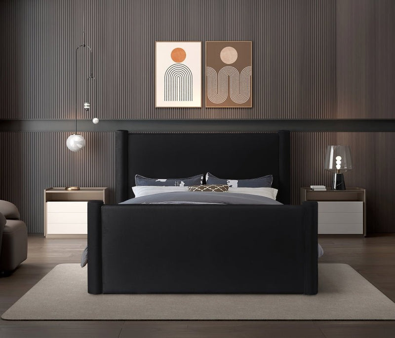 Elias Velvet Queen Bed Black - Gate FurnitureQueen Bed