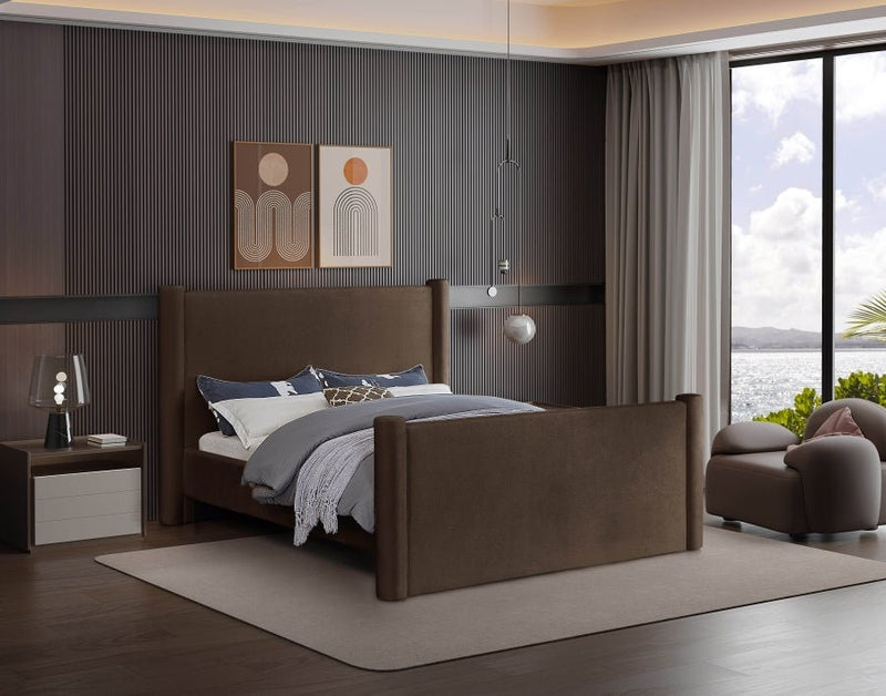 Elias Velvet Queen Bed Brown - Gate FurnitureQueen Bed
