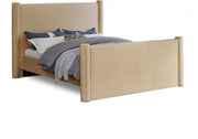 Elias Velvet Queen Bed Camel - Gate FurnitureQueen Bed