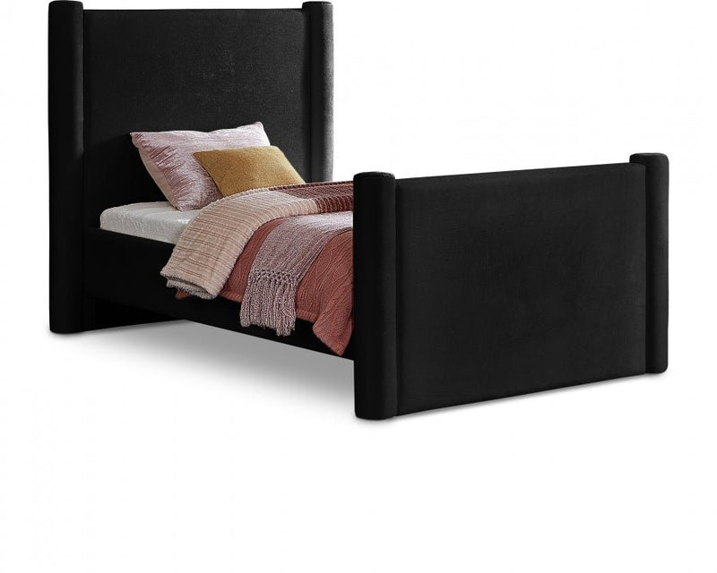 Elias Velvet Twin Bed Black - Gate FurnitureTwin Bed