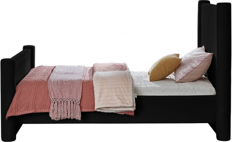 Elias Velvet Twin Bed Black - Gate FurnitureTwin Bed