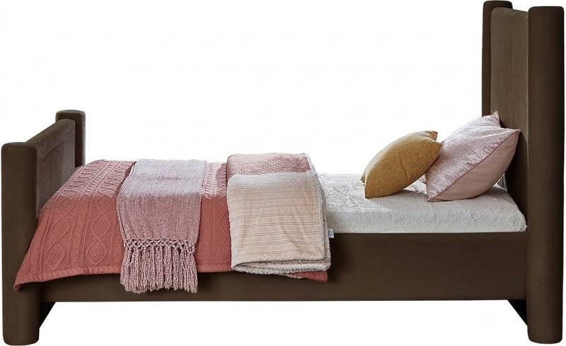Elias Velvet Twin Bed Brown - Gate FurnitureTwin Bed