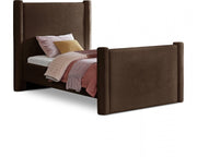 Elias Velvet Twin Bed Brown - Gate FurnitureTwin Bed
